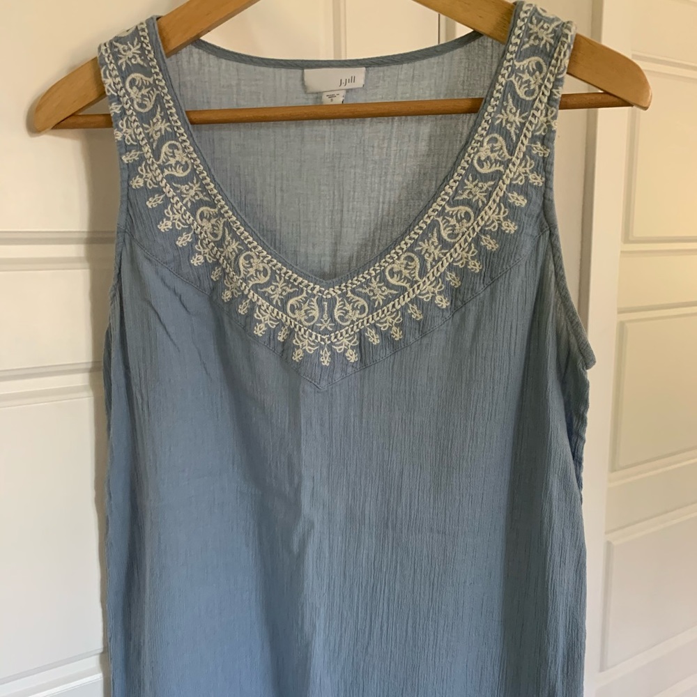 J. Jill Cotton gauze tank with embroidered trim